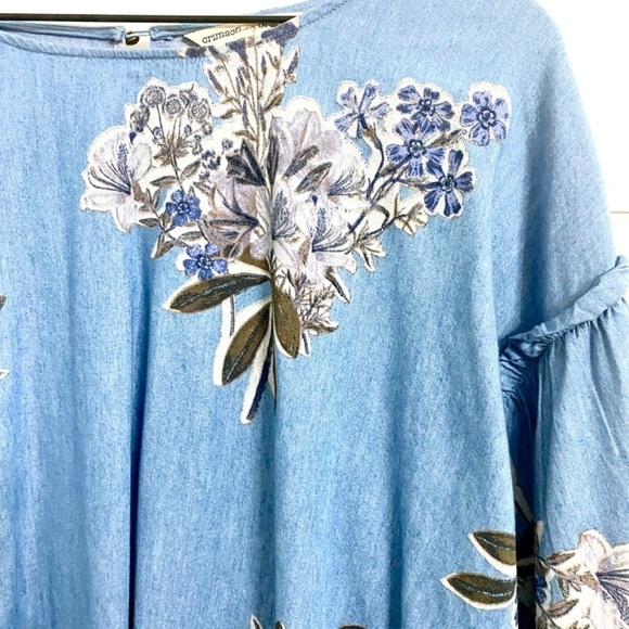 Crimson in Grace Floral Boho Chambray Top, Size Large - Picture 5 of 10
